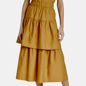 Who What Wear Skirt Ocre Tiered Midi  Cotton Career Boho Prairie Festival XS